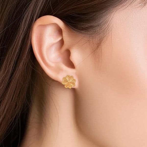 Stud Earrings DGIDDK Fashion Niche Design Stainless Steel Four-Leaf Flower Girls Versatile Personality Commuter Jewelr