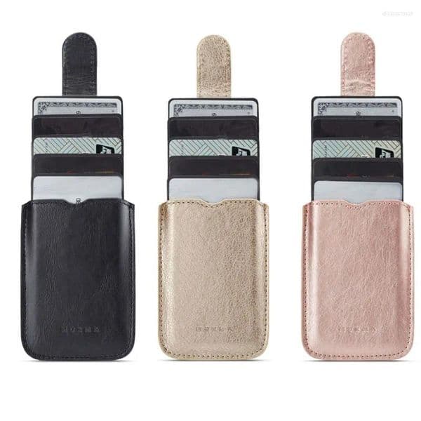 Card Holders 5 Pockets Phone ID Holder Men Women PU Leather Wallet Bag Adhesive Case Pouch Universal