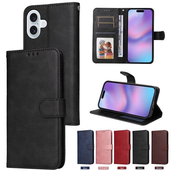 16E Retro Leather Wallet Cases For Iphone 17 Air 16 15 14 Phone16 12 13 Pro MAX 11 XR XS 8 7 6 Plus Credit Card Slot ID Holder Stand Vintage Flip Cover Fashion