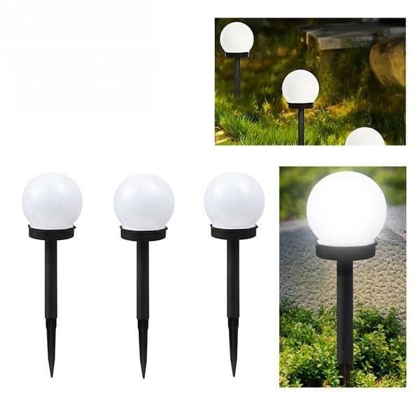 Round Ball White LED Lamp for Courtyard Garden Park Outdoor Solar Lawn Light