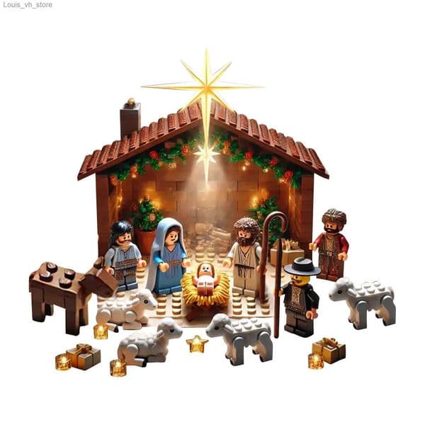 Easter Nativity Scene Building Ornament Easter Nativity Scene Block Craft Ornament Nativity Block Party Favor Gifts Decorations L250610