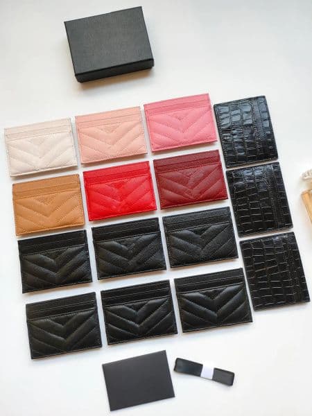 New fashion Card Holders caviar woman mini Designer pure color leather Pebble texture Black wallet with box
