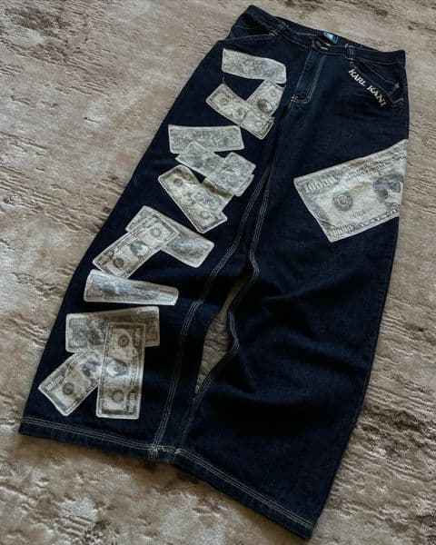 Harajuku Money Print Streetwear Jeans High Waist Wide Trouser Black Pants Men Hip Hop Women ed Y2k Baggy Jeans 250610