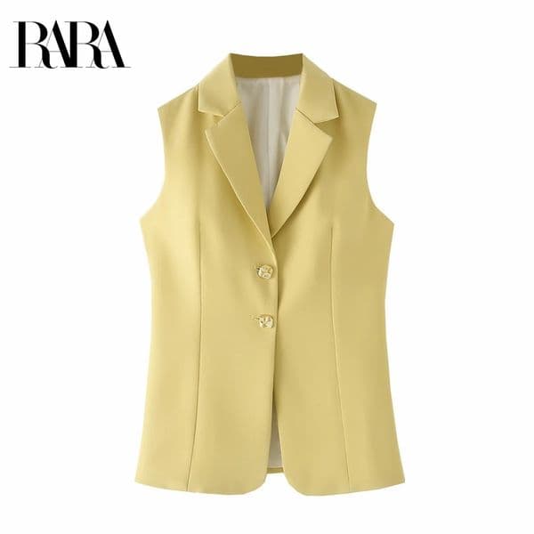 RARA Womens Casual Commuting style Sleeveless Blazer Vest with Metal Button Decoration Stylish and Practical 250610BJ