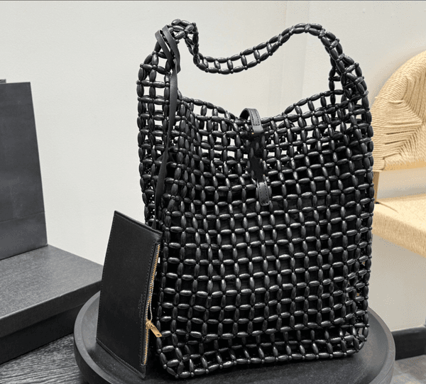 Designer - 25ss shoulder bag hobo woven and wooden bead underarm bag for beach and seaside vacation 28*33cm