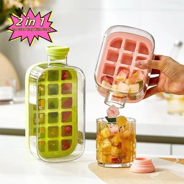 ice maker Summer With Straw 2 in 1 Tray And Water Bottle For Maker Silicone Ice Cube Portable Kettle Reusable Icecup