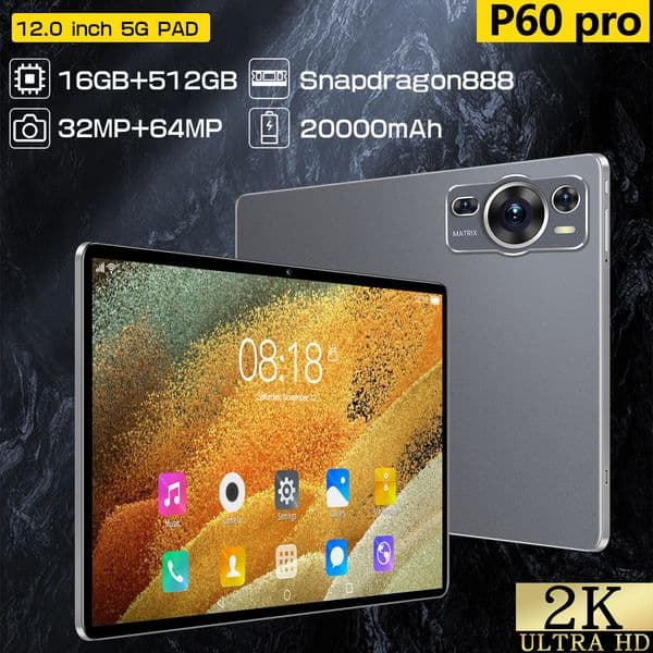 2025 Original Brand P60 PRO Tablet PC Android 14 16GB+1TB 5G Dual SIM 12 Inch Tablets 10000mAh Global Version GPS For Children Kids Tab