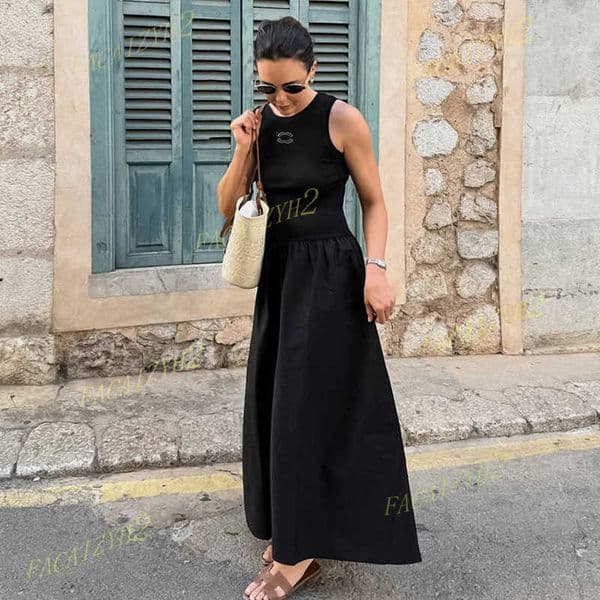 Basic & Casual Dresses designer round neck sleeveless top patchwork inner dress autumn new long skirt women's clothing