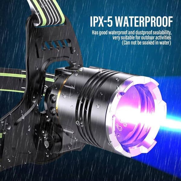 E2 White+UV Headlamp Motion Sensor LED Dual Light USB Rechargeable Outdoor Headlight Camping torch Lantern Waterproof Zoom