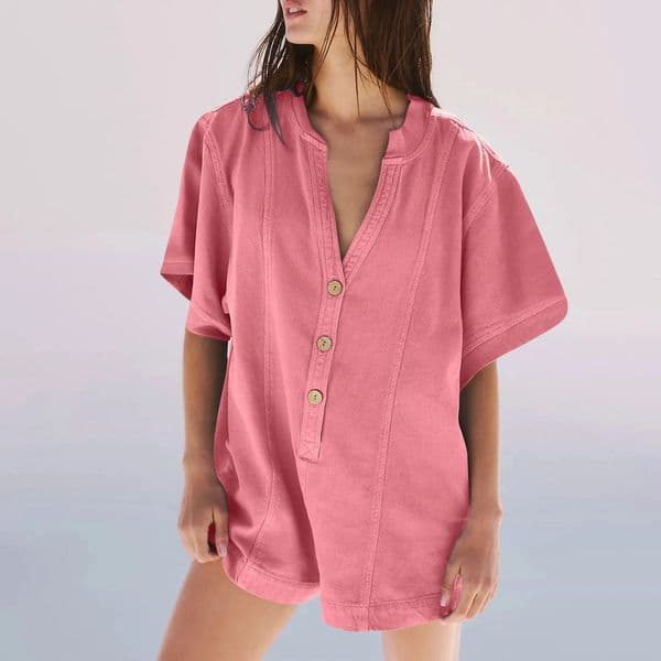 Plus Size Jumpsuit Shorts Button Front Jumpsuits For Women Sexy Short Sleeve Romper Casual Summer Baggy Wide Ropa Mujer 250609