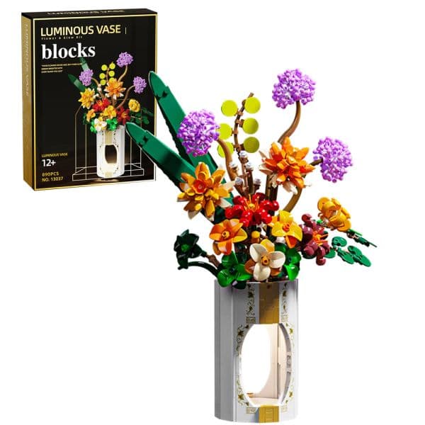 Plane Daisy Dandelion Flower Building Blocks Bouquet Model Brick Set With Light Desktop Decoration Kids DIY Toys Holiday Gifts slot car Car Track
