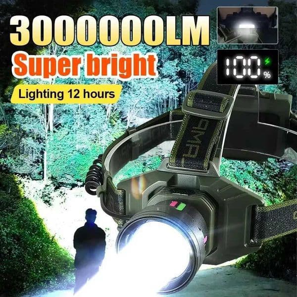 High Power 800W LED Headlamp30000000LM Sper Parlak Kafa Feneri Zumlanabilir Lamba arj Edilebilir D Mekan Balklk Kamp Iklar Z250613