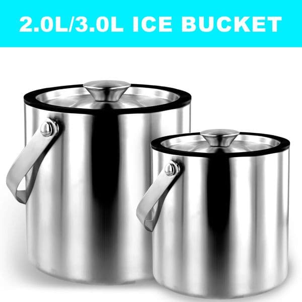 Ice Bucket with Lid Strainer Tong Double Walled Stainless Steel Insulated Ice Bucket 2.0L3.0L Ice Bucket Container Good Sealing 250610BJ
