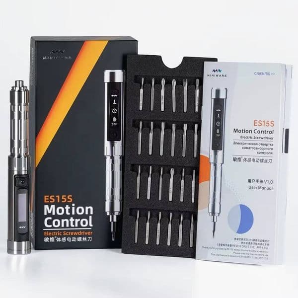 MINIWARE Es15s Intelligent Motion Control Electric USB Chargeable Cordless Screwdriver 24Pcs 4Mm Bit Set LED Lights tues
