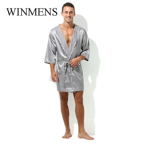 Couple Summer Shower Robe Solid Thin Silky Mens Hooded Bathrobe Mid Sleeve Simple Loose Night Gown Lace Up Pajama Home Sleepwear 250609