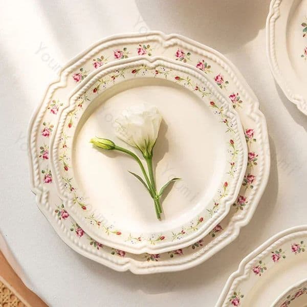 French Style Rose Ceramic Plates Light Restaurant Dessert Salad Bowls Delicious Dishes Dining Plate Exquisite Tableware 250612