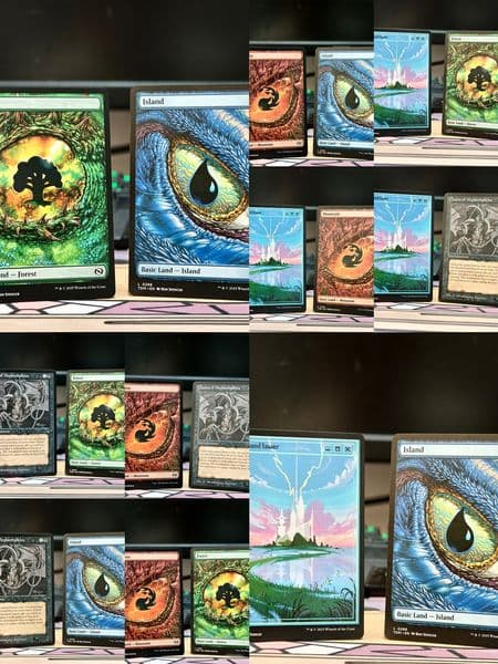 Family Card Game Bundle: 5 Fantasy Trading Cards with Protective Sleeves for Party Battles (Mountain, Forest, Island & More)