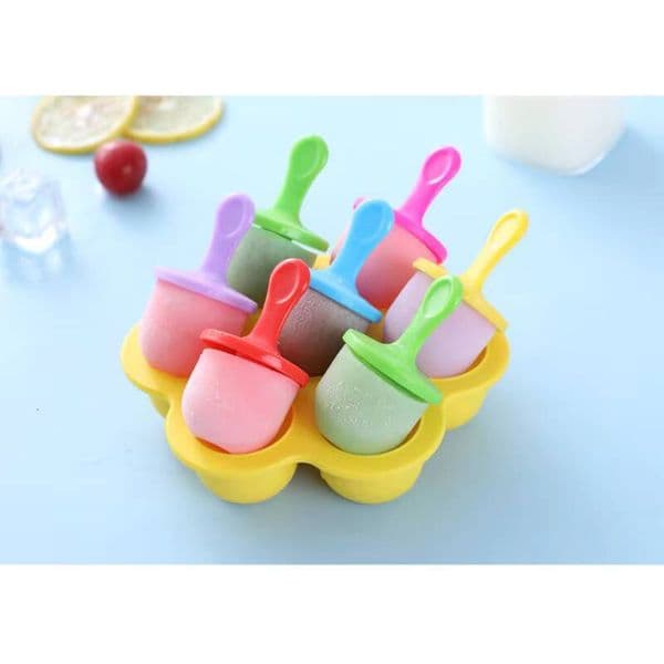 ice maker 7 Holes Gelato Mold Cream Diy Kids Food Refill Box Silicone Ice Tray Popsicle Molds Fruit Milkshake