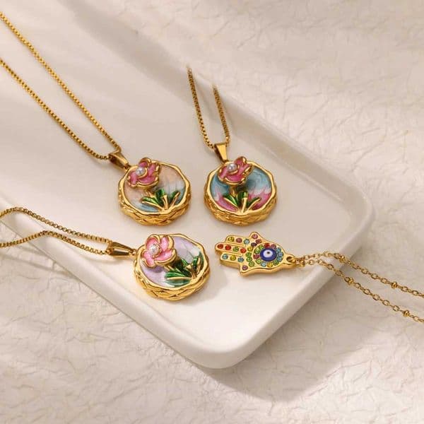Flower Enamel Pendant Necklace For Women Gold Color Stainless Steel Clavicle Chain Necklaces Couple Jewelry Valentines Day Gift W250612