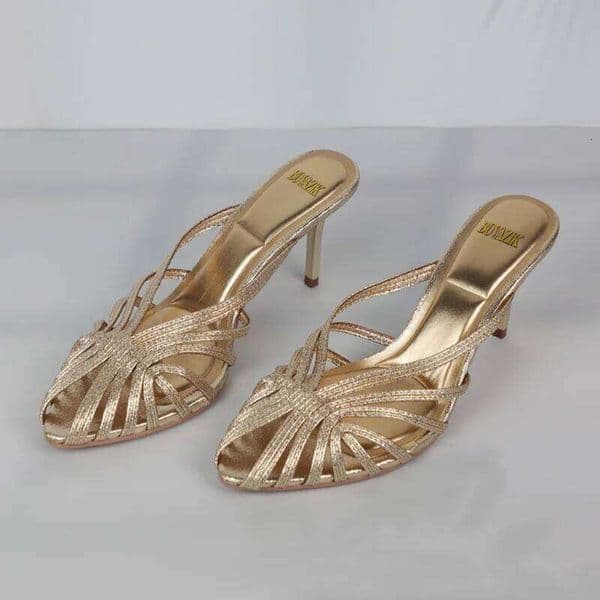 New Gold Hollow Thin Strip Heels for Women Pointed Toe Heeled Pumps Office Lady Mules Summer Stiletto Shoe Sandals 2025 Z260520
