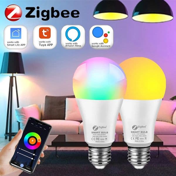 Zigbee 3.0 Smart LED Bulbs Light E27 18W 15W 12W RGBWWCW Dimmable Voice APP Control For Bedroom Living Room Decoration 250609