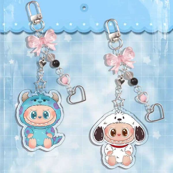 Labubu Anime Peripheral Acrylic Bow Key Chain Bead String Acrylic KeyChain Cute Interesting Backpack Pendant Decoration X2506121