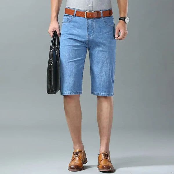 Summer Men Denim Shorts Style Thin Embroidery Business Casual Straight Short Jeans Male Clothing sky Blue 250611A