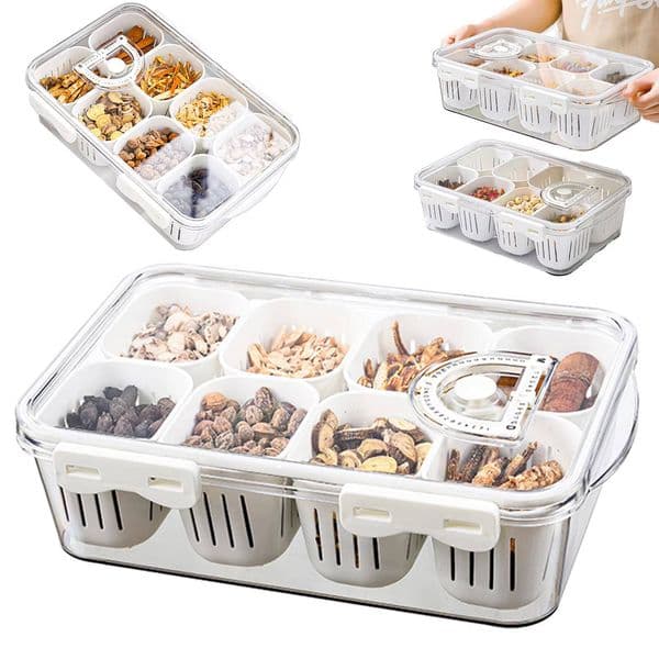 ice maker Divided Veggie Tray with Lid Fruit Snack Fridge Organizer Suitable for Refrigerator Pantry