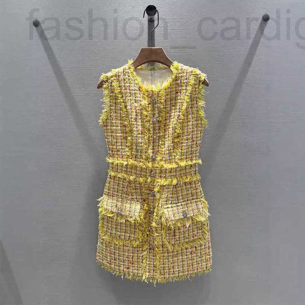 Basic & Casual Dresses Designer Dresses For Woman Designer Elegant And Premium Style Lemon Yellow Coarse Hemp Hairless Sleeveless Waist Dress Women JLJH