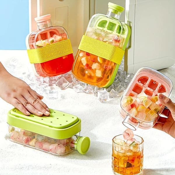 Silicone One-click Ice Mold Bottle Cooler Cup with Straw Ice Cube Tray with Lid for Freezer Creative NO TOUCH Mould for Summer 250611