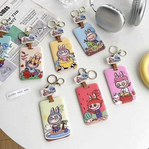 Labubu Card Holder Cute Cartoon Anime Keychain Children School Bag Pendant Work ID Access Control Student Bus Cards Holder Gifts X250612