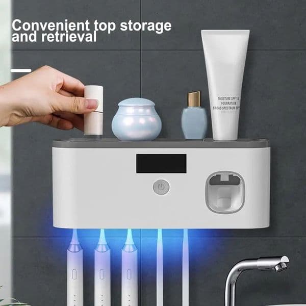 Wall Toothbrush Holder for Bathroom UV Toothbrush Organizer Toothpaste Dispenser USB Rechargeable 5 Slots Bathroom Supplies 250611