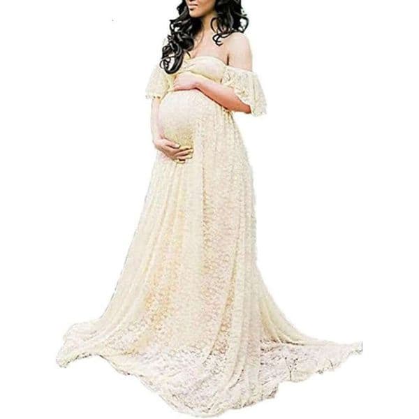 Maternity Photography Props Floral Lace Dress Fancy Pregnancy Gown for Baby Shower Photo Shoot