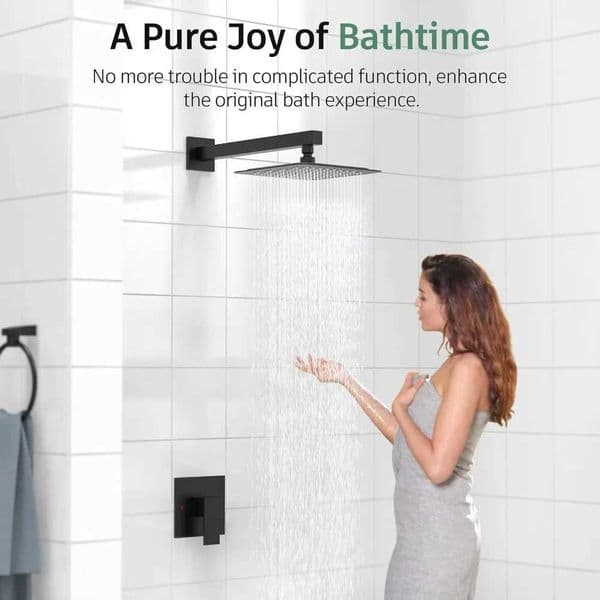 Matte Black Shower Faucet Set with Valve 8 Inch Square ShowerHead and Handle Set Single Handle Shower Trim Kit Shower Head X2506121