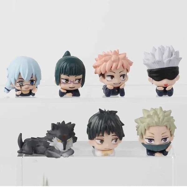 7Pcs/Set Lying Style Anime Jujutsu Kaisen Mini Figure Toys 3-4cm Satoru Gojo Mini Cute PVC Statue Figurine Collectible Toys