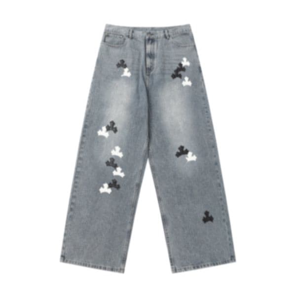 2025ss Men's Plus Size Jeans Men's and Women's Long Pants Wide Leg Pants High Street Tight Distressed Denim Pants S612K31