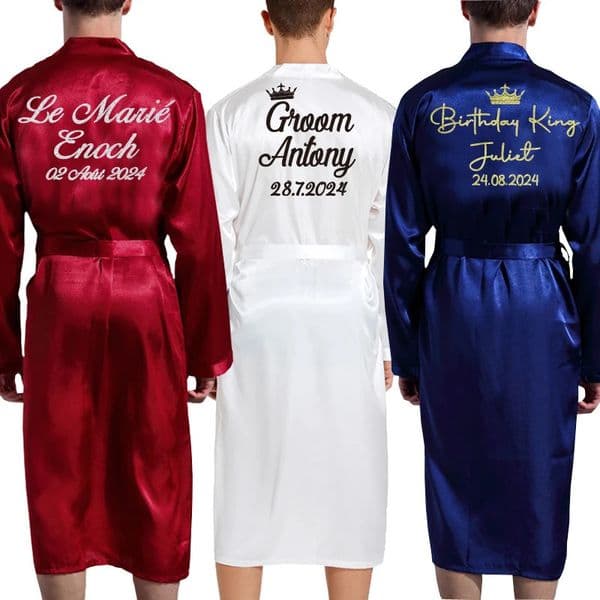 Groom Robe Emulation Silk Soft Home Bathrobe Nightgown For Men Kimono Customized Name and Date Personalized for Wedding Party 250609