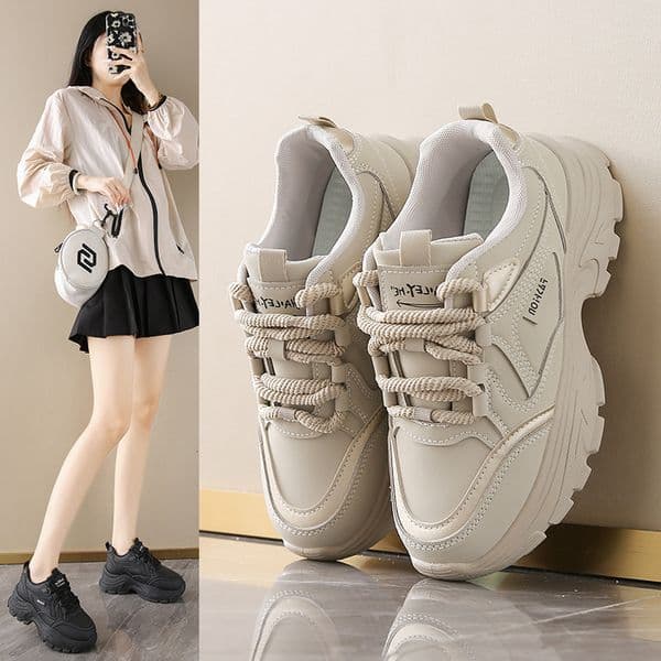 Ddmysports Ins Korean Style Leather Low Top Dad Shoes For Women Autumn New Breathable Student Sports Height Increasing Casual Outdoor Shoes