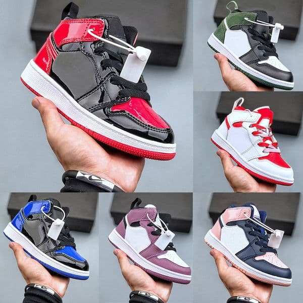 Designer kids Basketball Shoes children Boy Girl Blue OG Royal Obsidian Leather Bred Sneakers Mid Multi-Color Tie-Dye Baby Shoes EUR 22-37