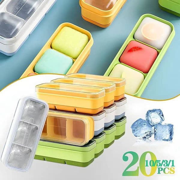 ice maker 1-20PCS Mini 3 Cavity Cube Tray with Lid Soft Bottom Food Grade Square Storage Box for Ice Cream Making Tools Mold