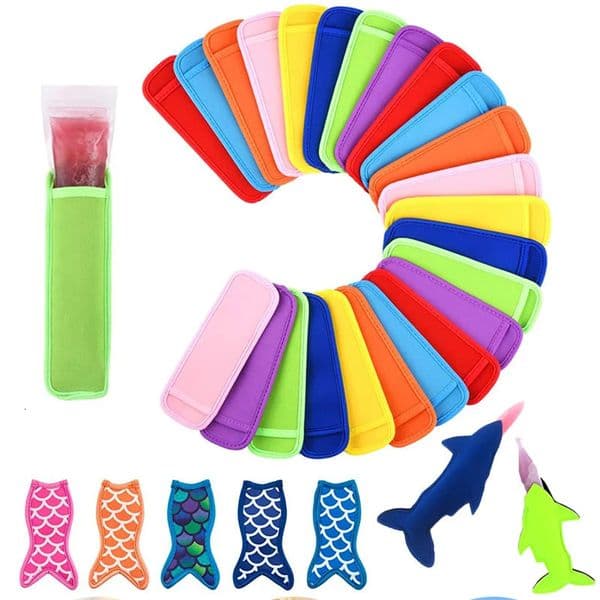 12-24 Pack Reusable Popsicle Bags Neoprene Ice Popsicles Sleeves Anti Freezing Ice Freezer Mermaid Shark Shape Protective Cover 250609
