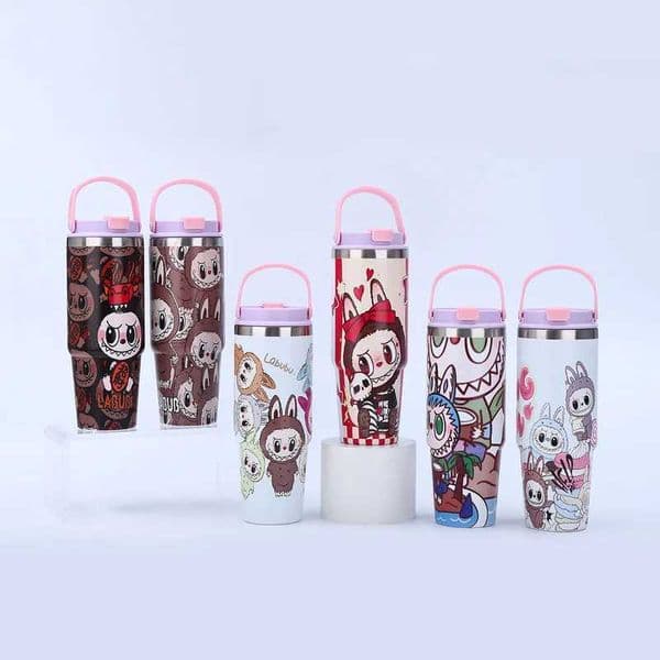2024 New Pattern Handheld Labubu Car Cup Stainless Steel Insulated Cup High Beau Car Str Ice King Cup Christmas Gift XJ250612