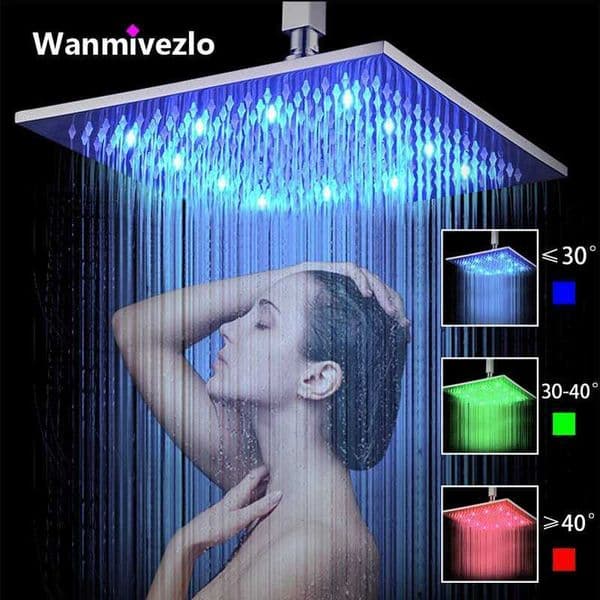 Rainfall Shower Head LED Changing 12/16 Square Brass Shower Head Faucet Bathroom Accessory Top Over-head Shower Sprayer X250612