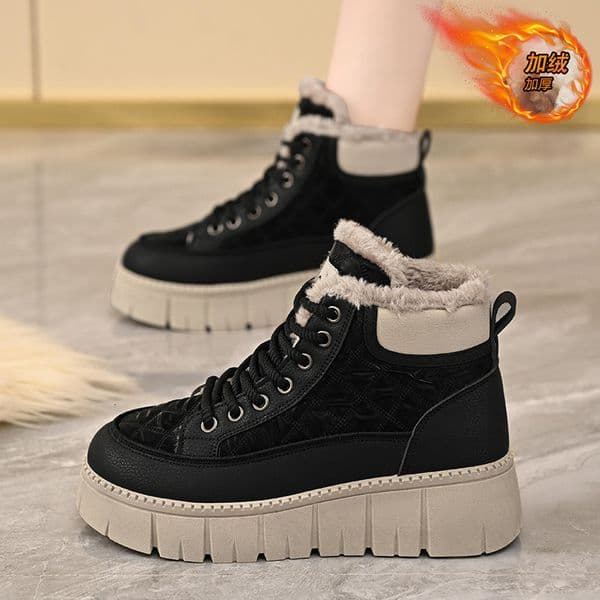 Ddmysports Winter Plush Lined Snow Korean Style Versatile Thick Sole Warm Cotton Shoes Casual High Top Short Boots For Women Trendy Outdoor Shoes