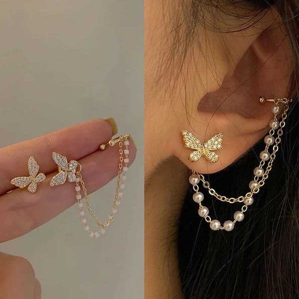 Pearl Tassel Earrings Korean New Butterfly Earrings for Women Romantic Dangle Earrings Personality Party Ear AccessoriesXJ250612