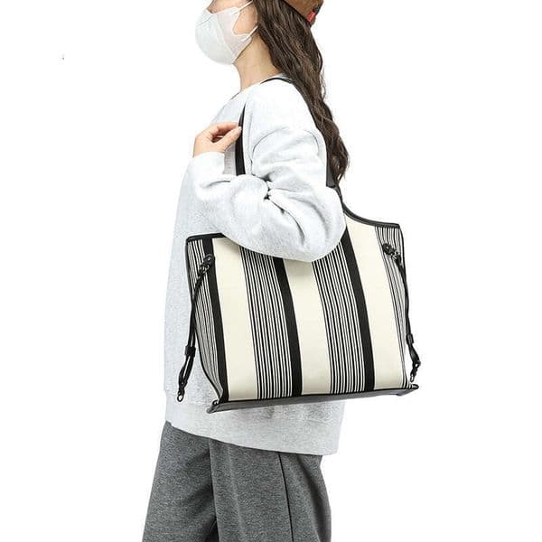 New Flyknit Striped Fabric Tote Large Capacity Casual Women's Handbag Elegant Bag