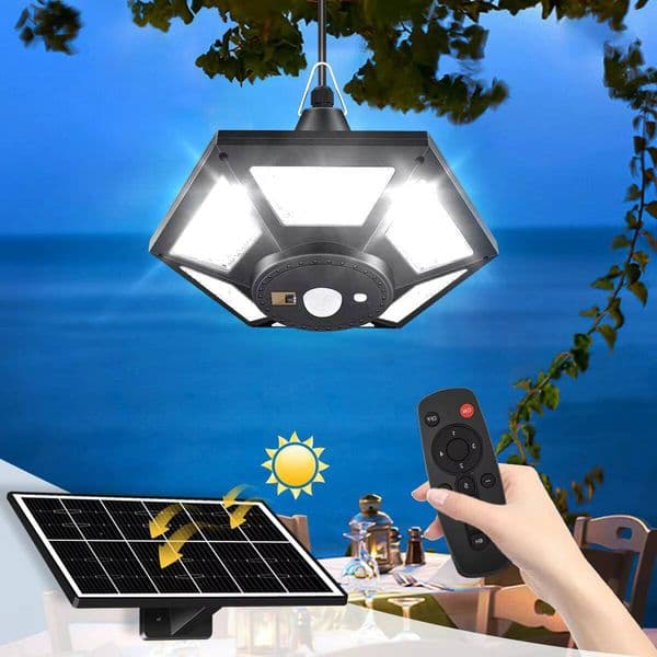 Shed Pendant Light Outdoor 180/228 LED 1000LM Solar Indoor Lights Motion Sensor with Remote Control