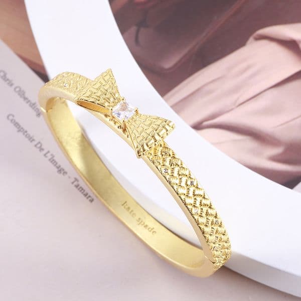 Sweet Bowknot Shiny Square Zircon Gold-Plated Fashion Bracelet Bangle Mixed Wholesale for Women