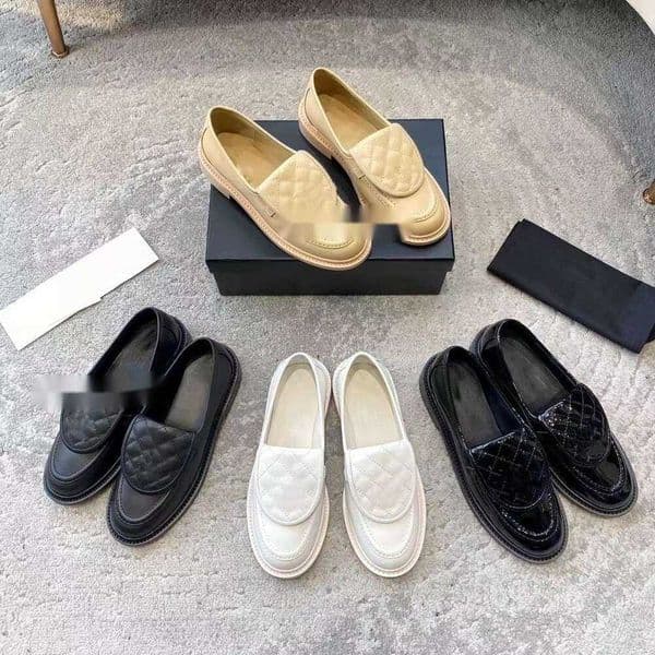 2025--Designer loafers for Women fashionable and versatile luxury black small leather shoes round toe thick sole slip on loafers genuine leather
