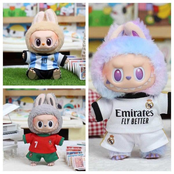 17cm Labubu Football Size 10 Clothing V1V2 V3 Labubu Doll Size 7 Vinyl Pendant Doll Clothing DIY Sportswear Boy Gift Toy XJ250613